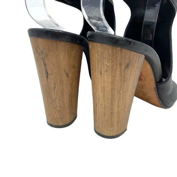 Vince Addie Cutout Black Leather‎ Sandal Wood Heels Size US 8 - Picture 8 of 14